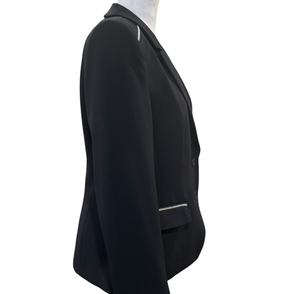 Basler Women's Dark Blue Blazer Two Button Closure Silver beaded Details - Picture 8 of 9
